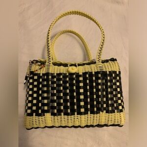 Recycled Handwoven Tote Black/Yellow Bag Medium Summer Lightweight Style Plastic